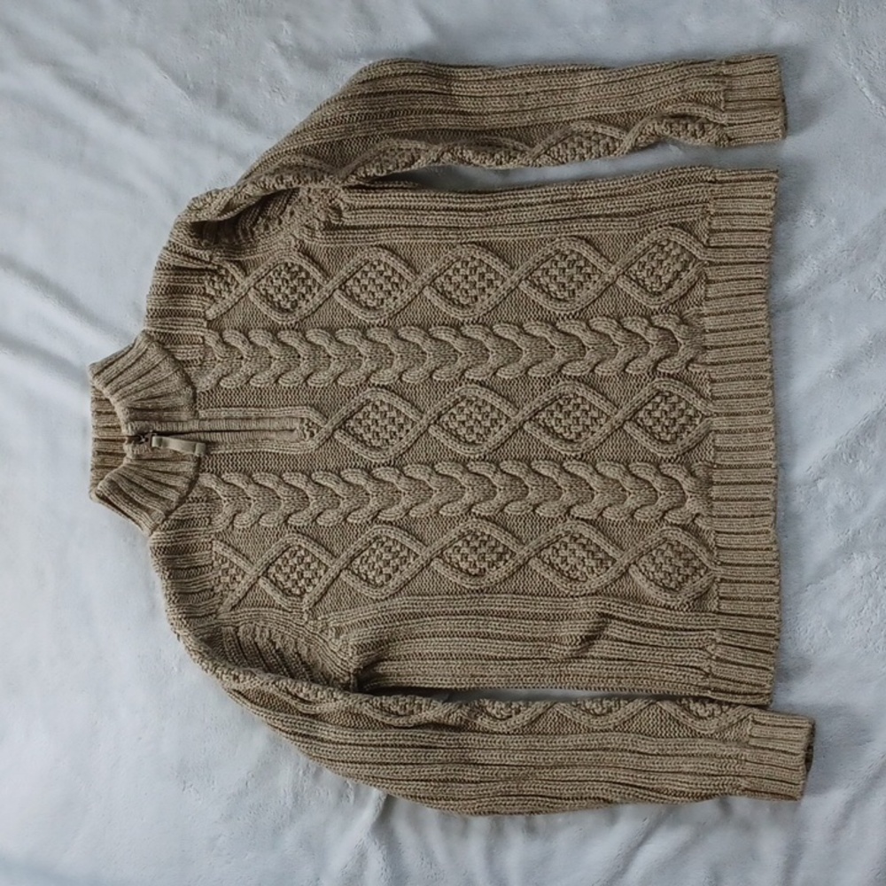 Leo & Nicole Half- zip Loden Green Cotton Sweater